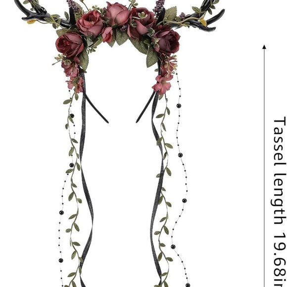 Flower Reindeer Headband for Women Woodland Fairy Cosplay Antler Hairpiece main image 4